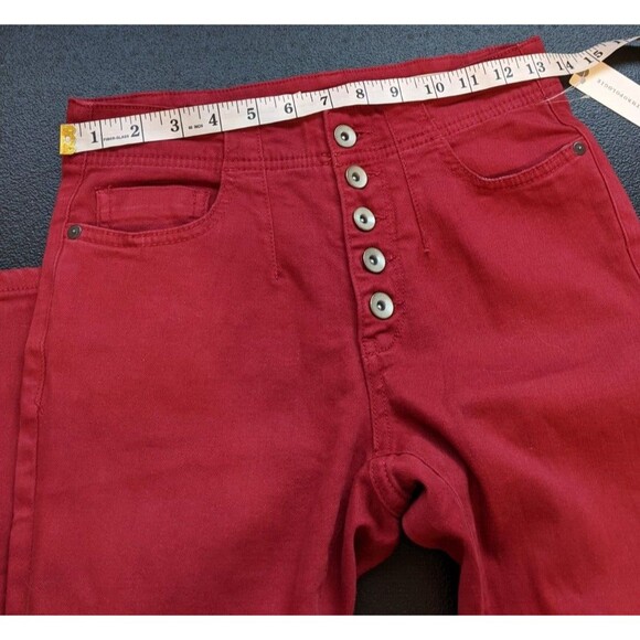 Anthropologie Pilcro and the Letterpress Jean Red Skinny Button Fly Mid Rise 24 - Picture 4 of 13